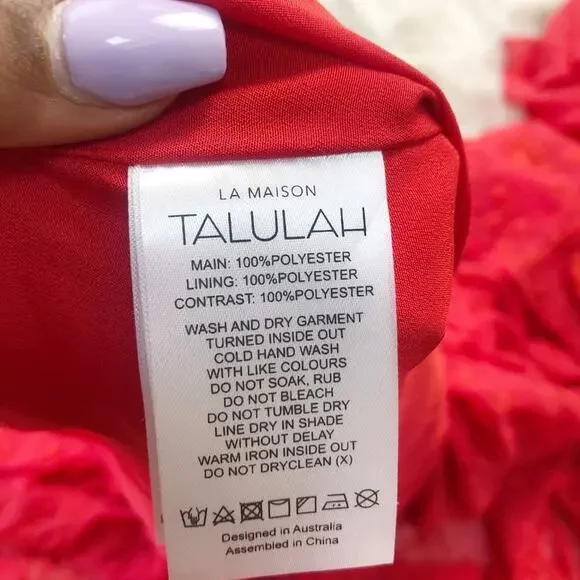 Talulah La Mason Scarlett Ruffle Floral 3D Flowers V-Neck Dress Size XS NEW Red - Picture 6 of 6